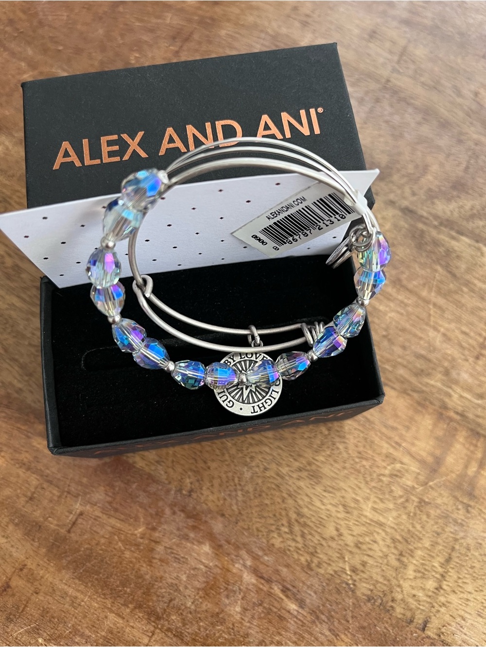 Alex and Ani Iridescent Aurora Beaded Expandable Bracelet with Silver Charms